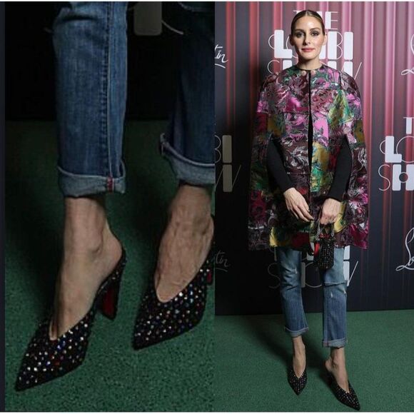 Rare CHRISTIAN LOUBOUTIN Veryvee Black Bedazzled Red Sole Mules Size 37 - Picture 4 of 17